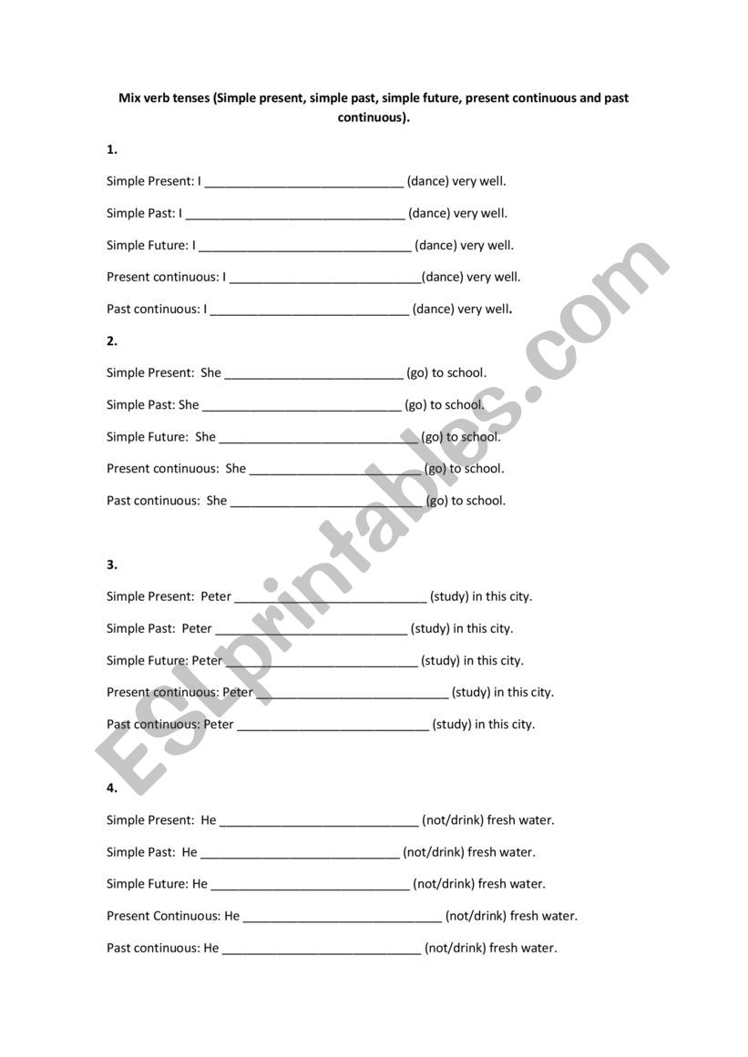 Mix verb tenses worksheet