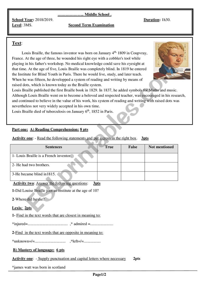 3 MS SECOND EXAMINATION worksheet