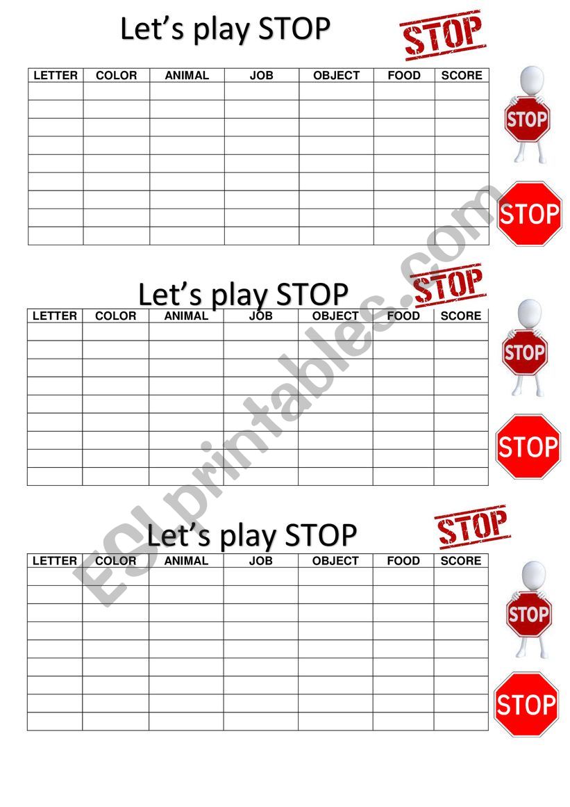 VOCABULARY GAME: STOP worksheet