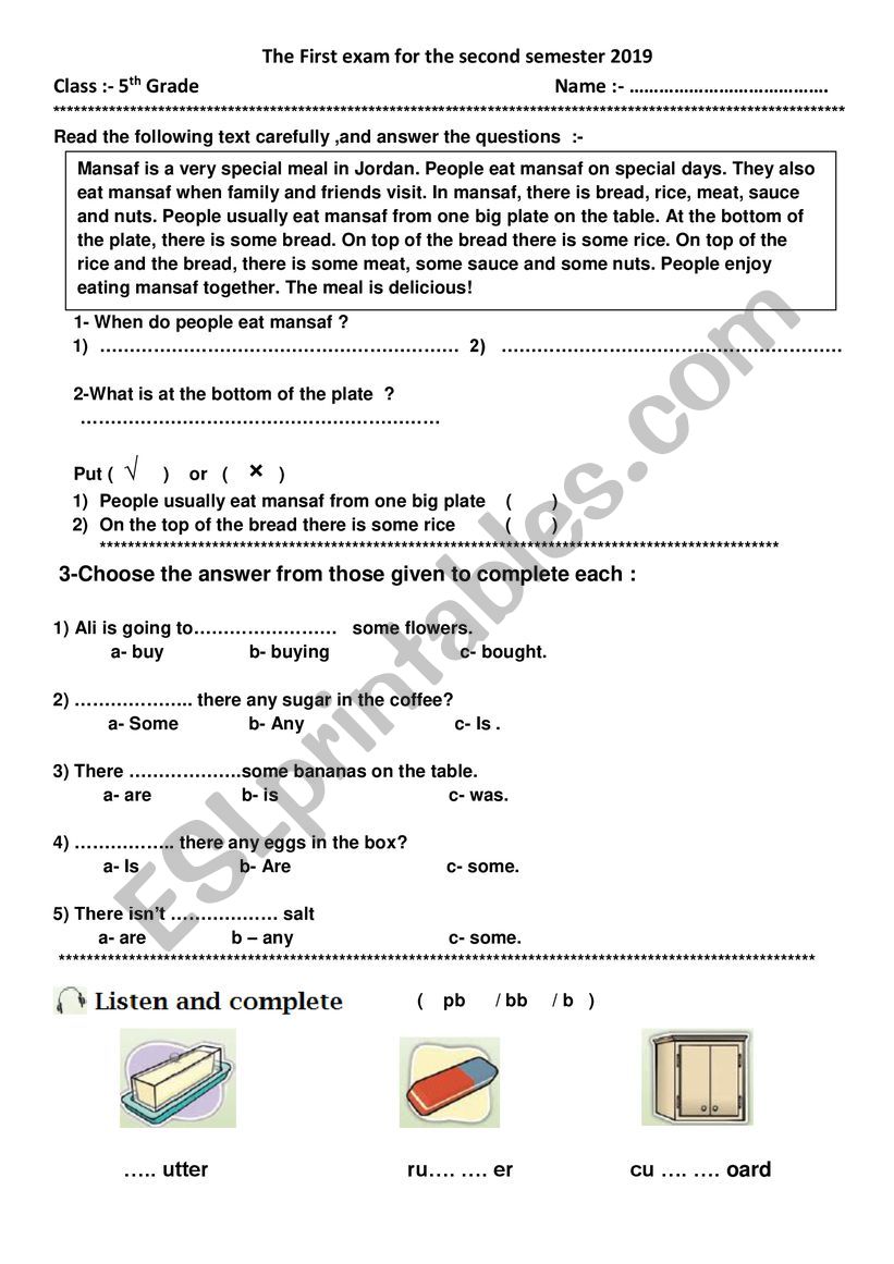 Exam worksheet