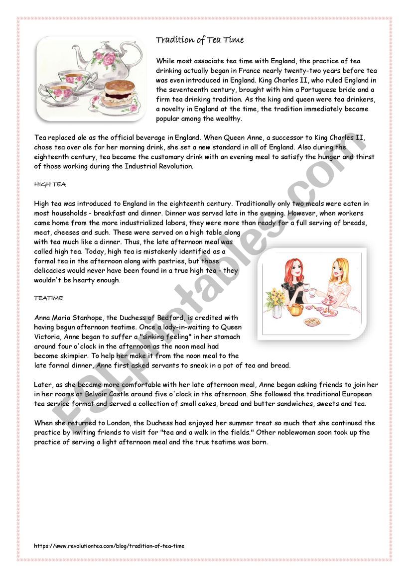 Tradition of Tea time worksheet