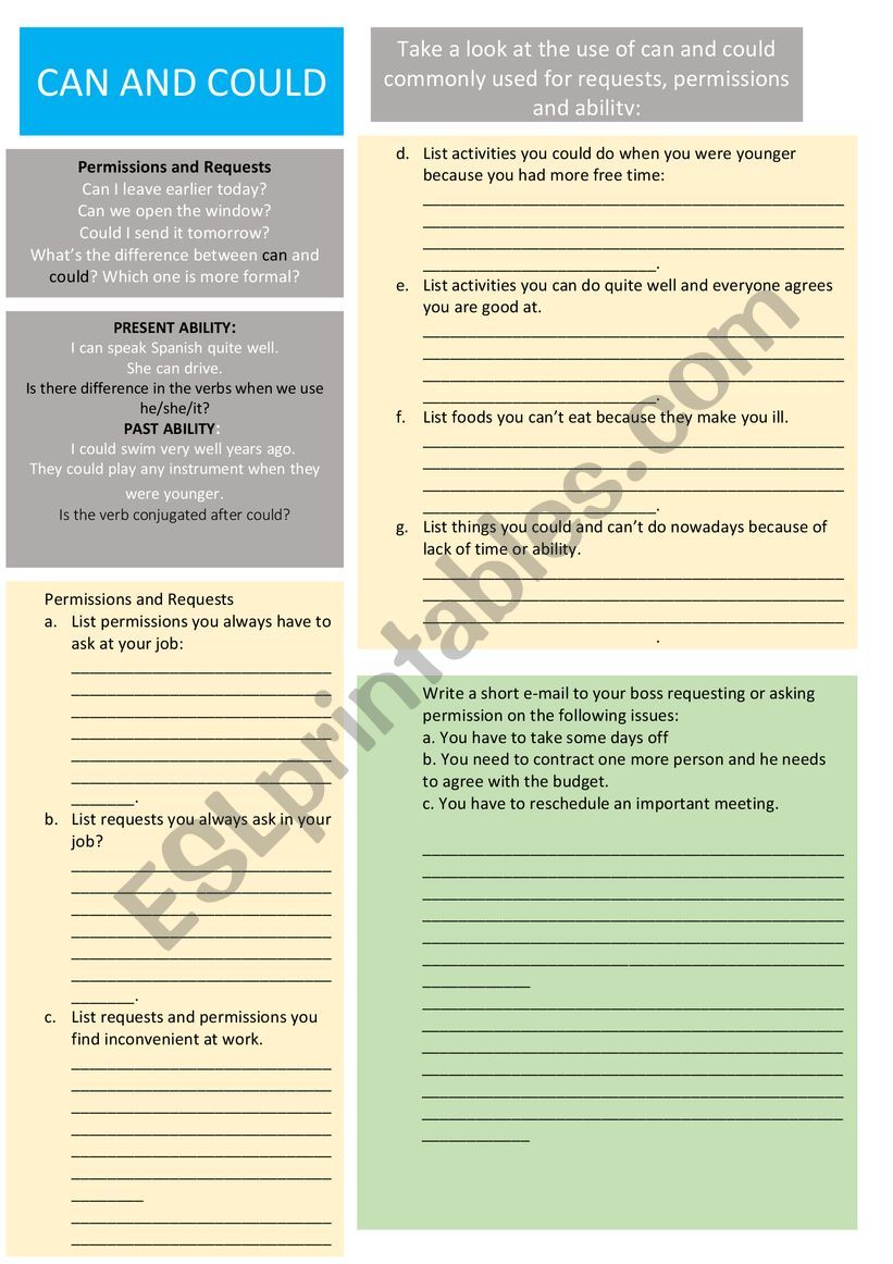 Can and Could worksheet