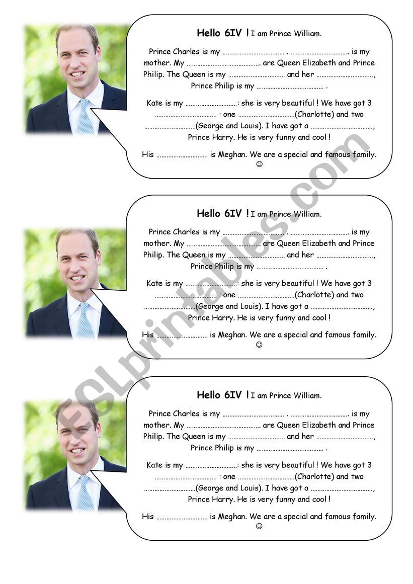 My Family - Prince William  worksheet