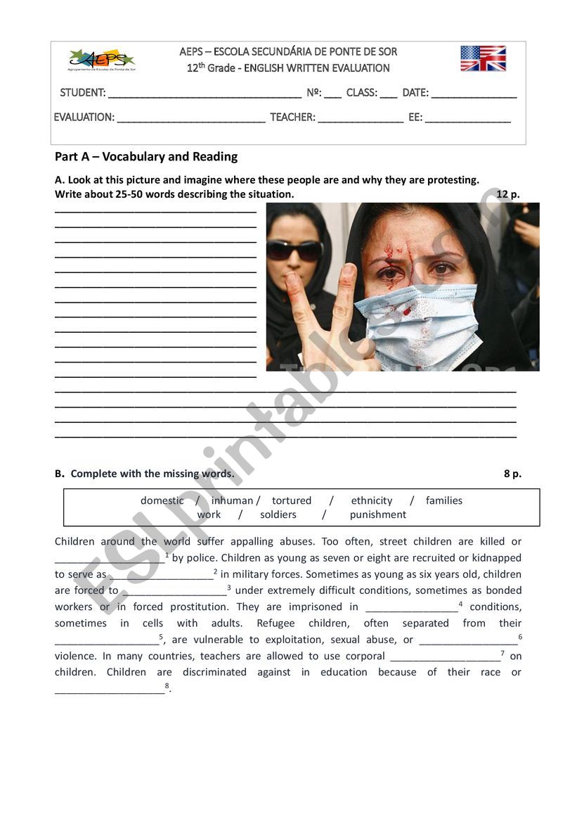 Teste on Human Rights worksheet