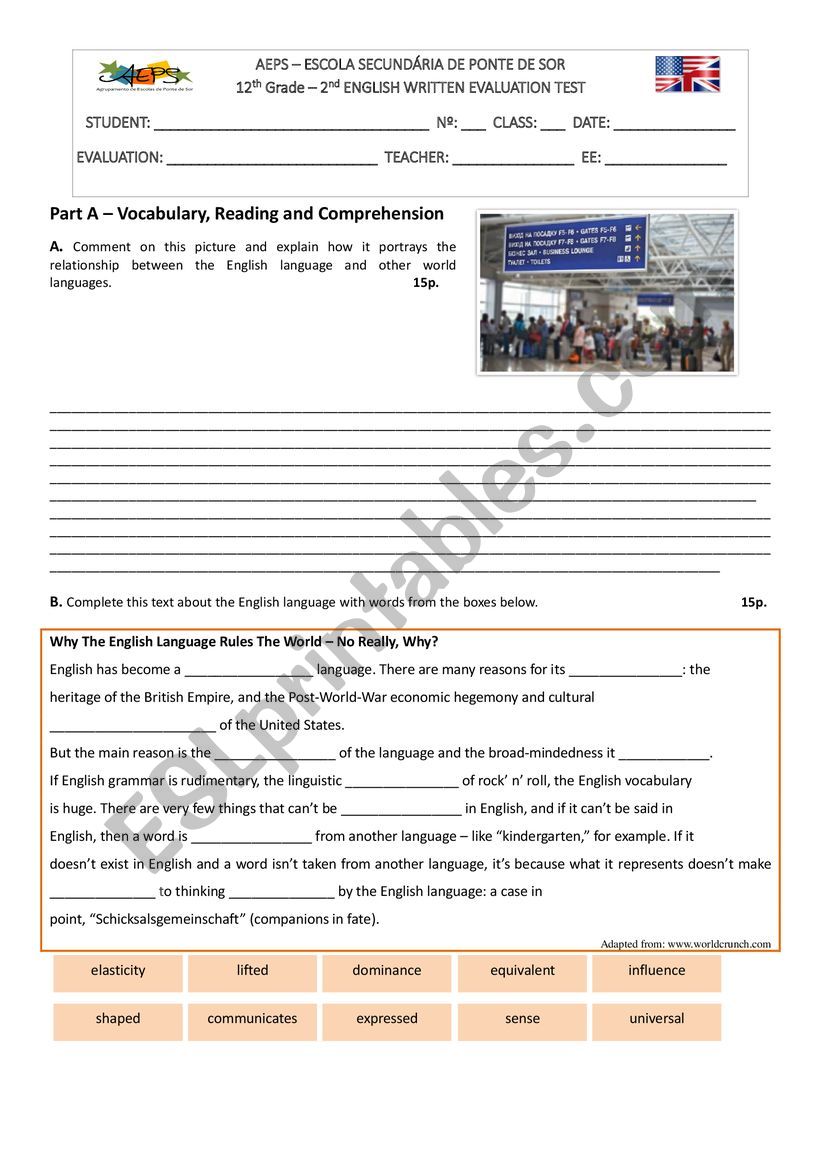 Test on Why English Rules worksheet