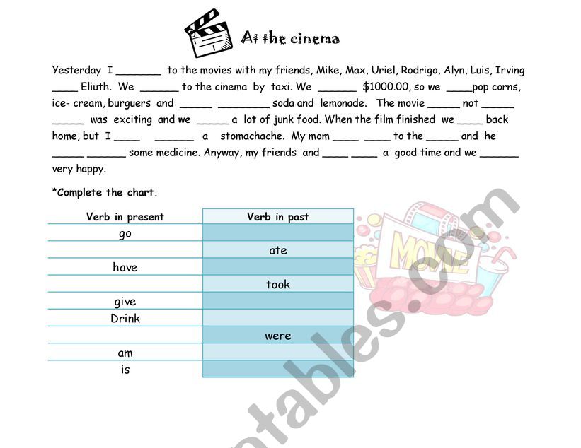 At the cinema worksheet