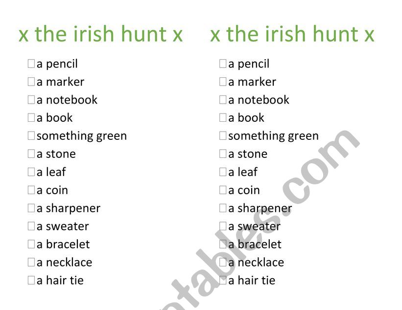 THE IRISH HUNT worksheet