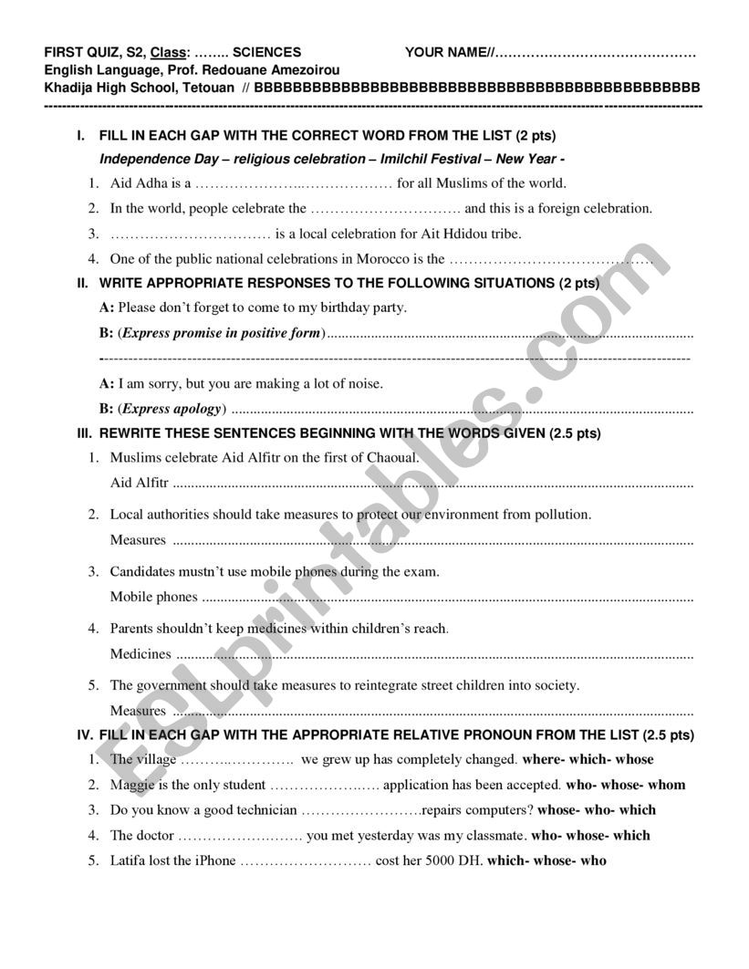 Quiz worksheet
