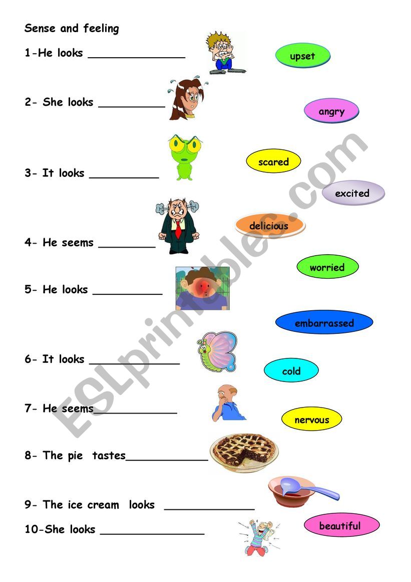 Senses and feelings worksheet