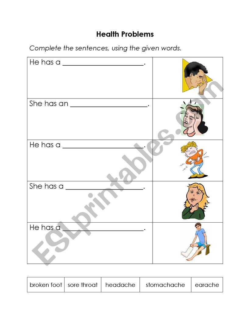 Health Problems worksheet