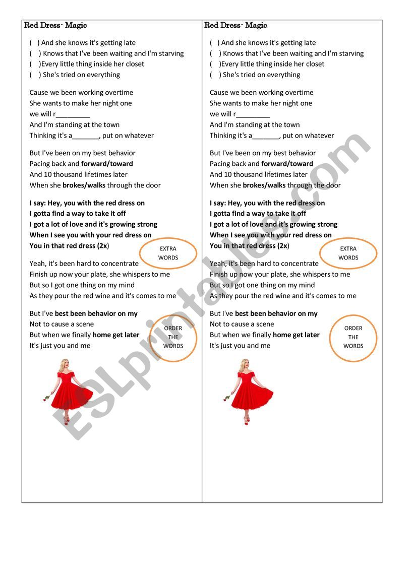 Song RED DRESS worksheet