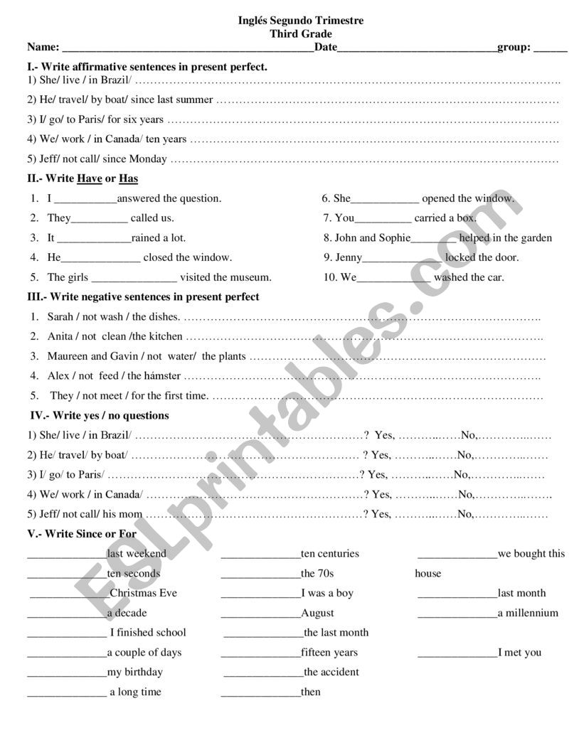 Present perfect quizz worksheet