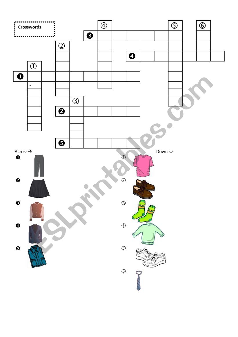 School uniform Crosswords worksheet