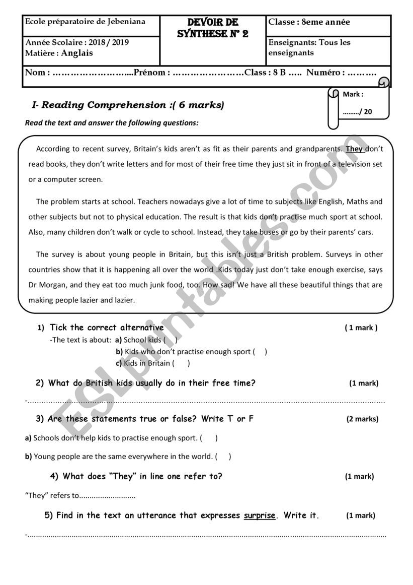 Full term Test N 2 8th form worksheet
