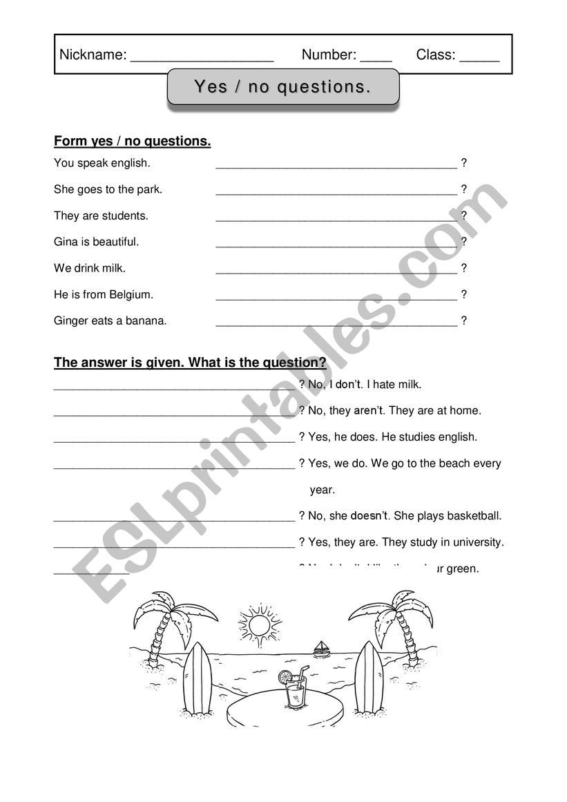 yes no questions worksheet