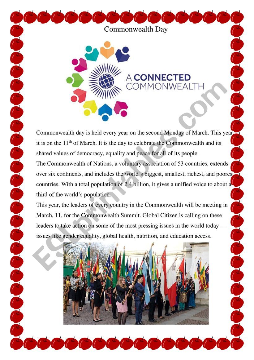Commonwealth Day worksheet