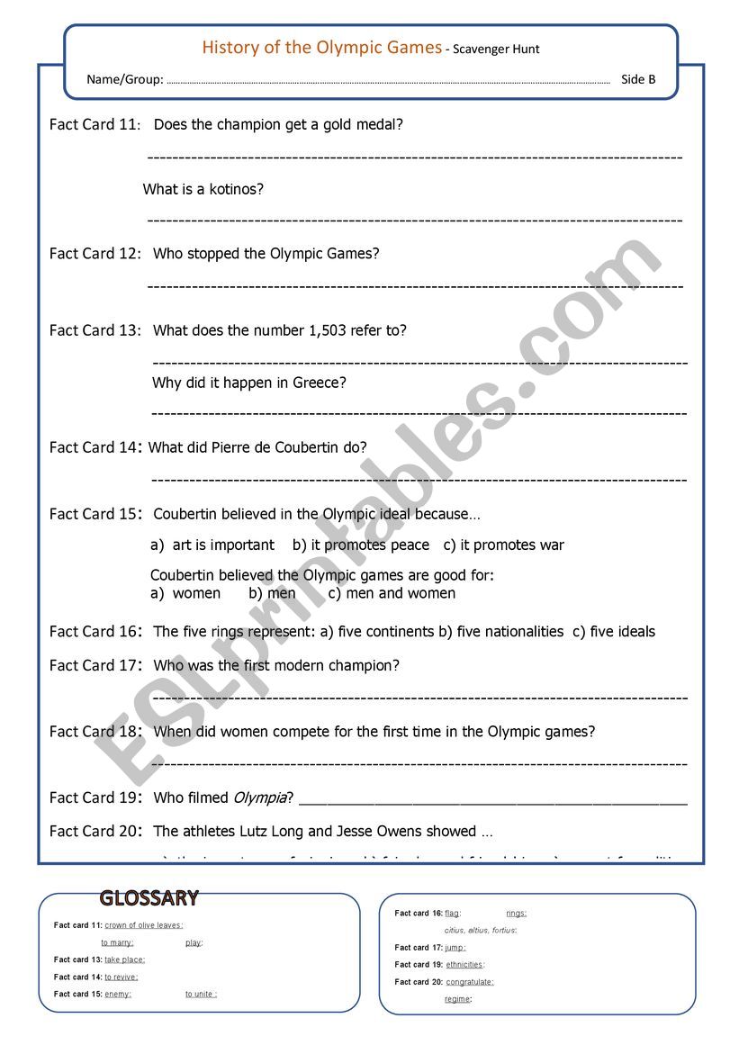 From ancient to modern olympics: scavenger hunt 2