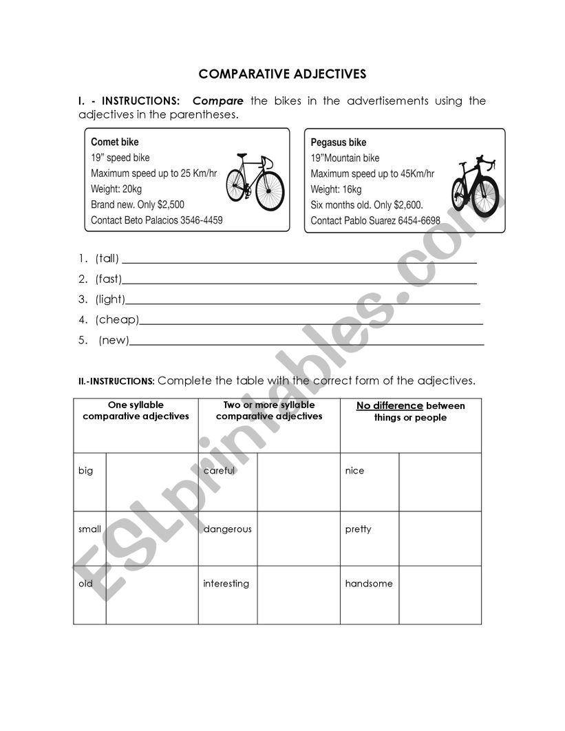 Comparative Adjectives worksheet