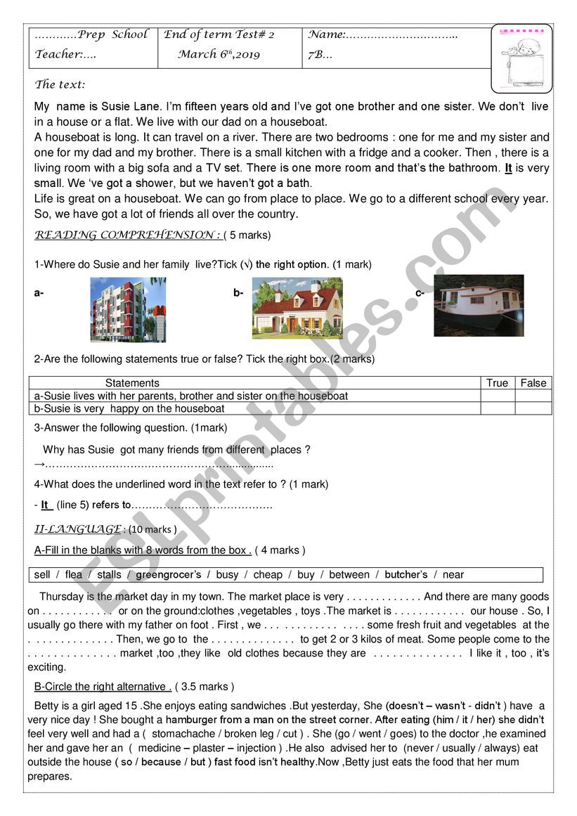 end of term test 2  worksheet