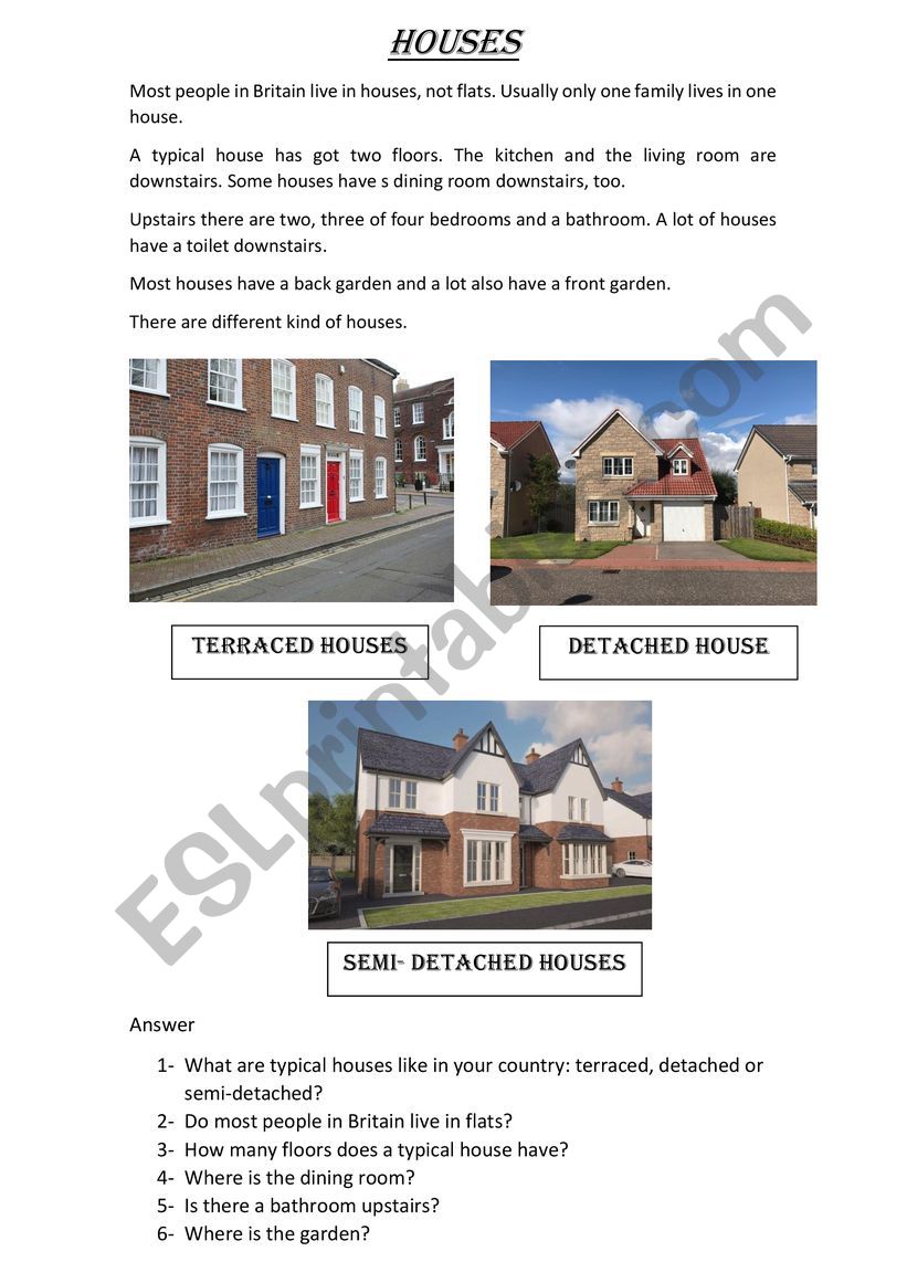 Houses in Britain worksheet