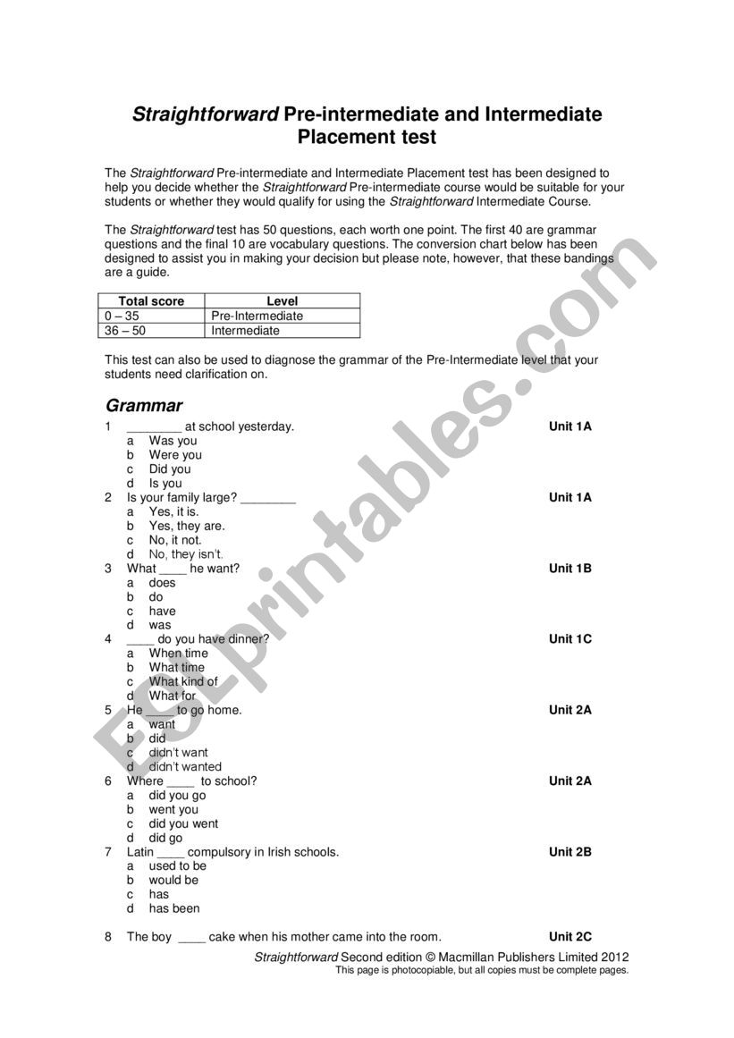 Pre test 3. Pre Intermediate Unit Test 3 ответы. Straightforward Elementary Unit Test 3 ответы. Straightforward pre-Intermediate Test ответ. Pre Intermediate Placement Test.