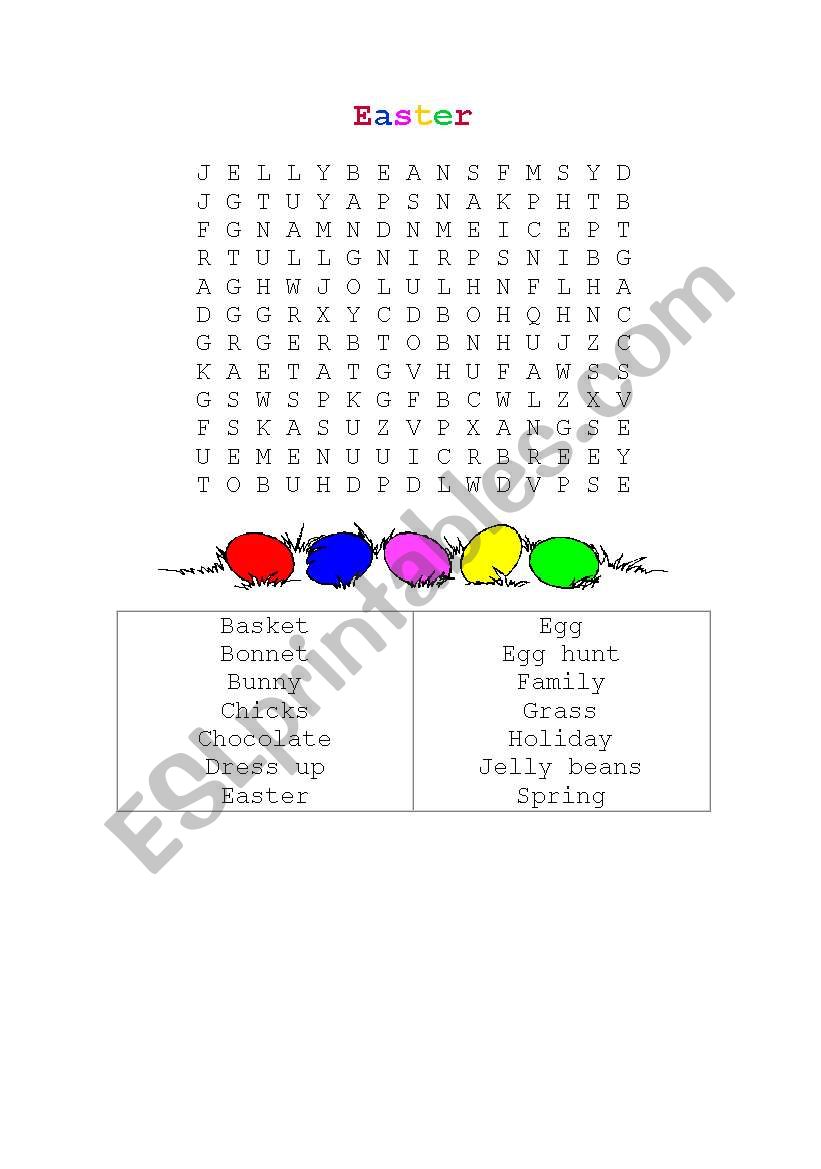 easter wordsearch worksheet