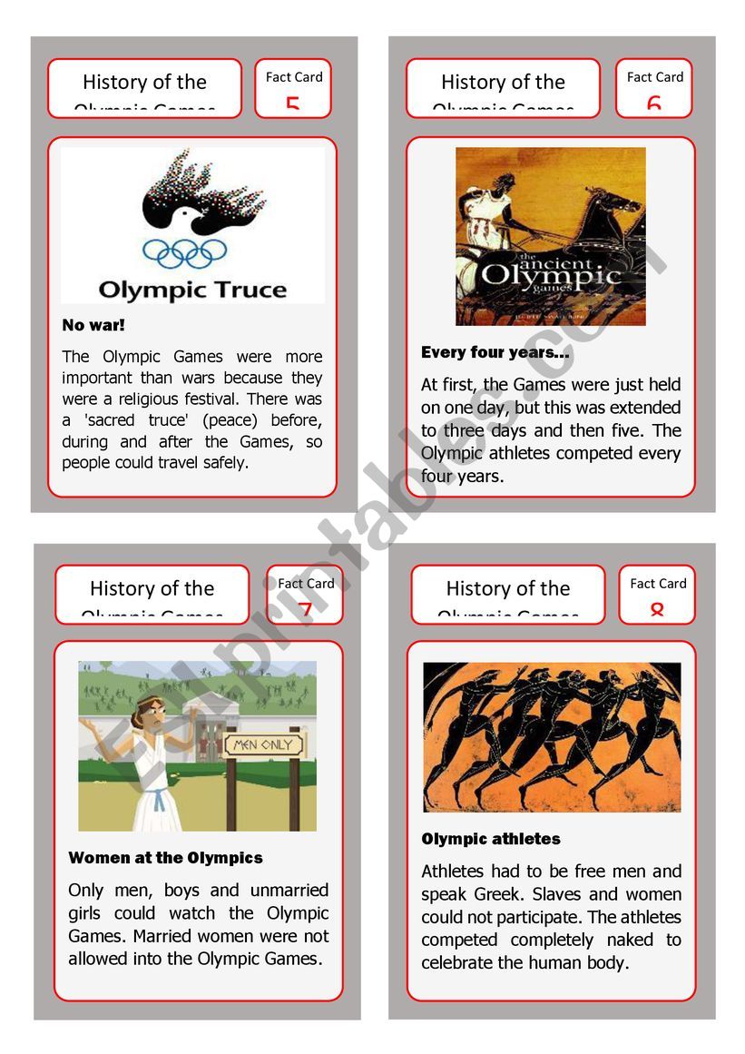 From ancient to modern olympics: fact cards 5-8