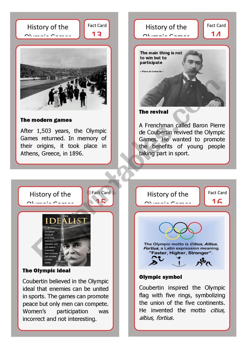 From ancient to modern olympics: fact cards 13-16