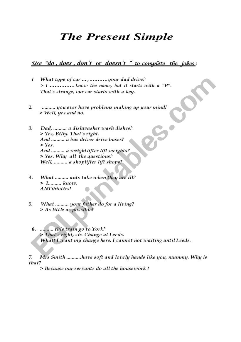 THE PRESENT SIMPLE worksheet