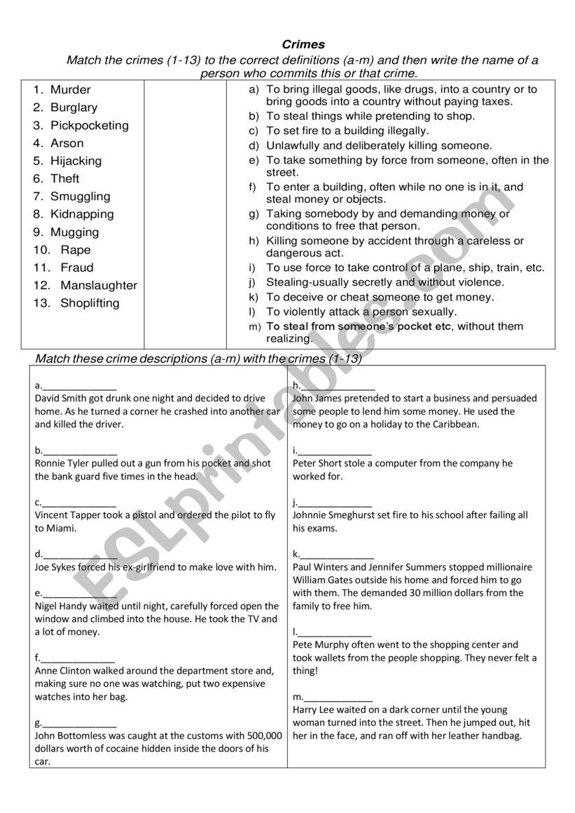 Crime and Punishment worksheet