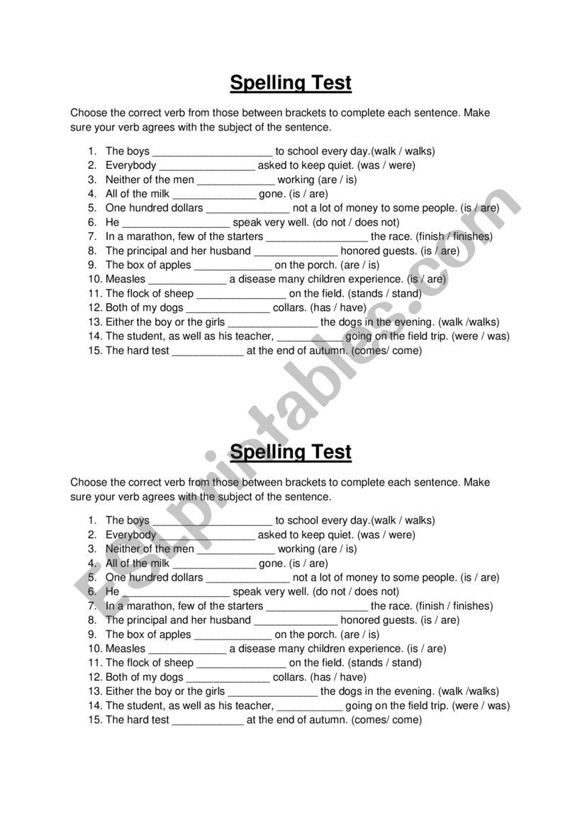 Subject-Verb Agreement worksheet