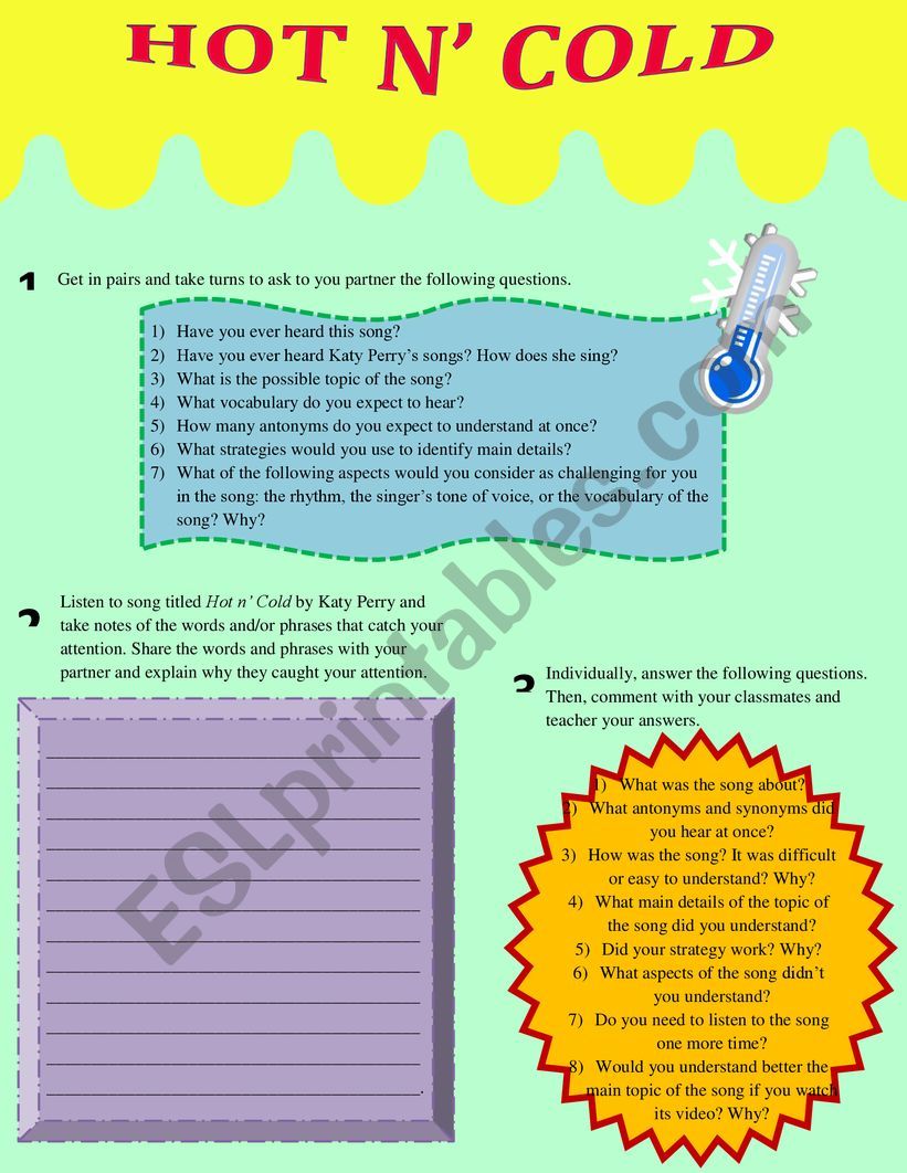 Hot and Cold worksheet