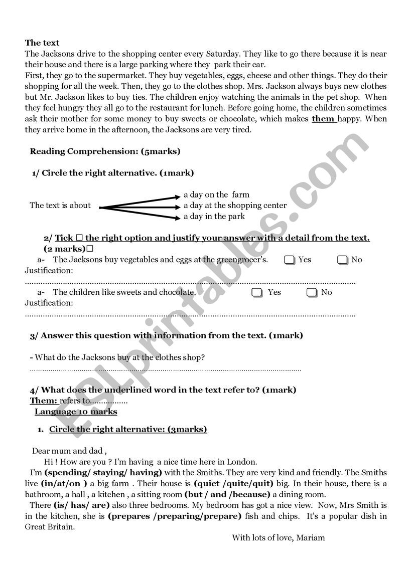 7th Full test2 worksheet