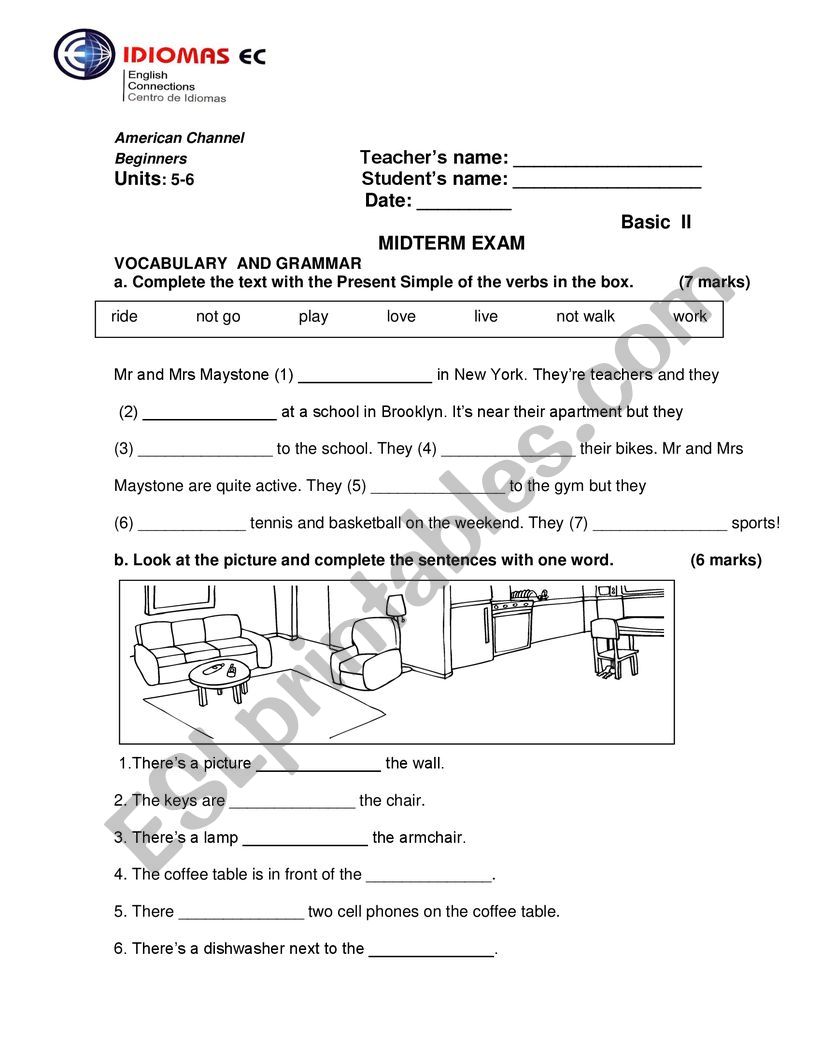 Mid Term exam for begineers worksheet