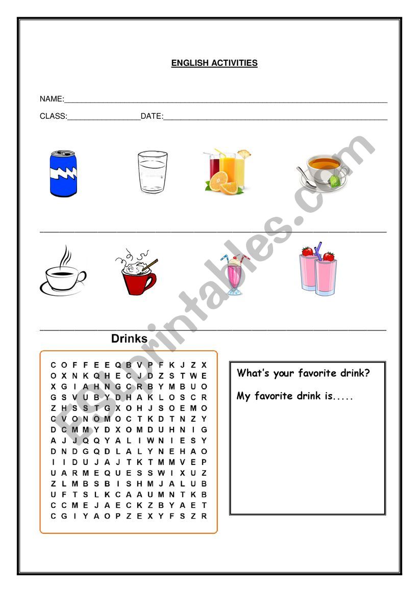 Drinks worksheet