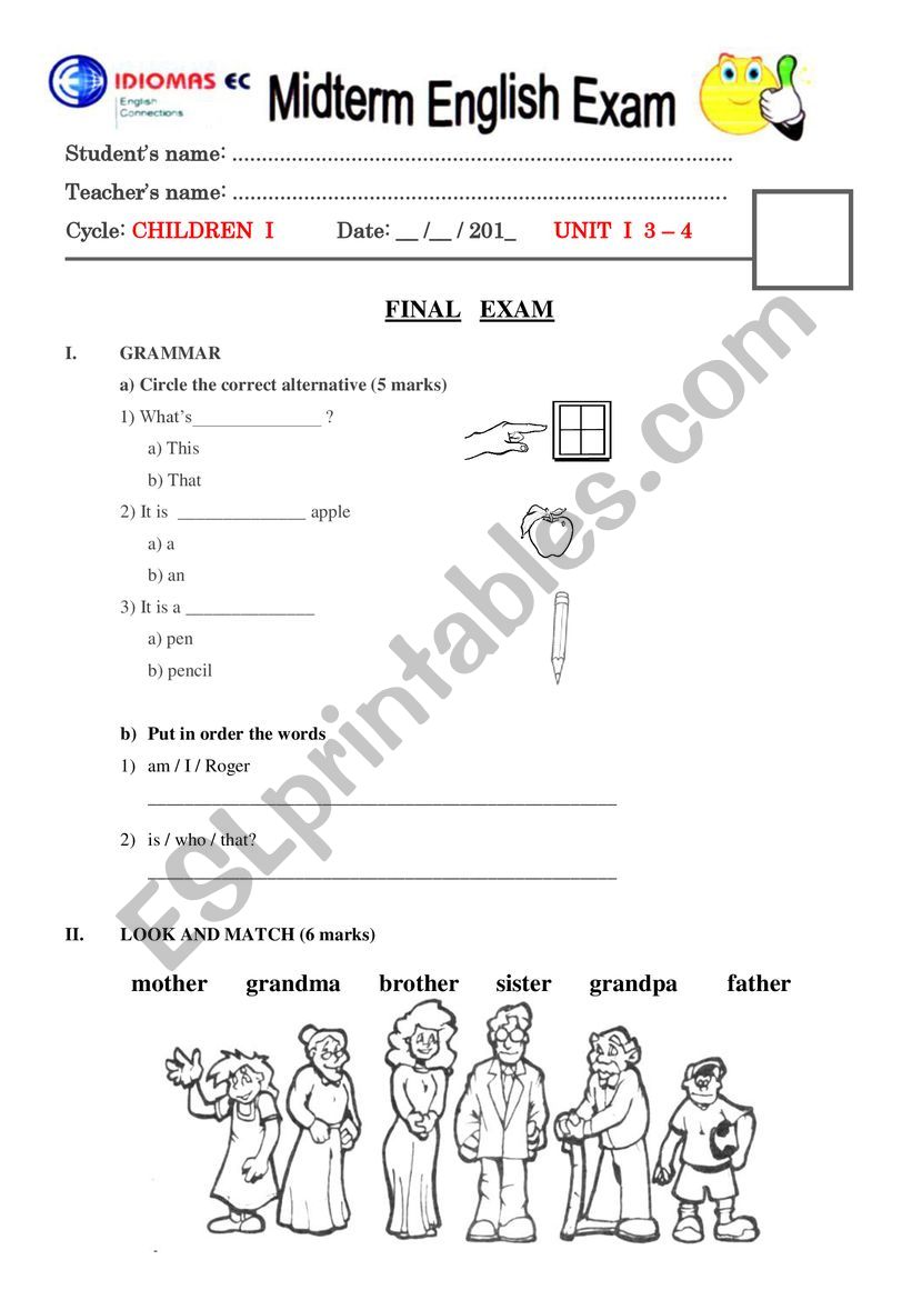 Mid Term English for children worksheet