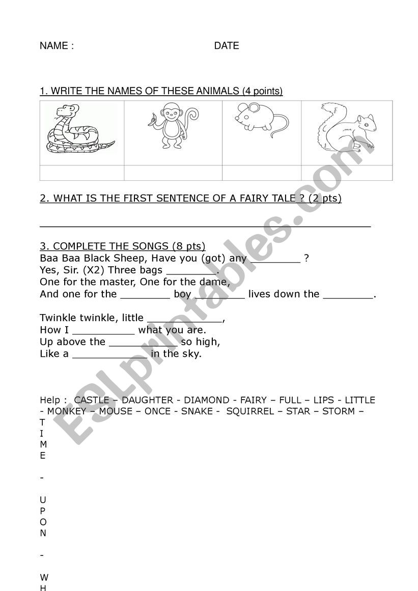 TALES worksheet