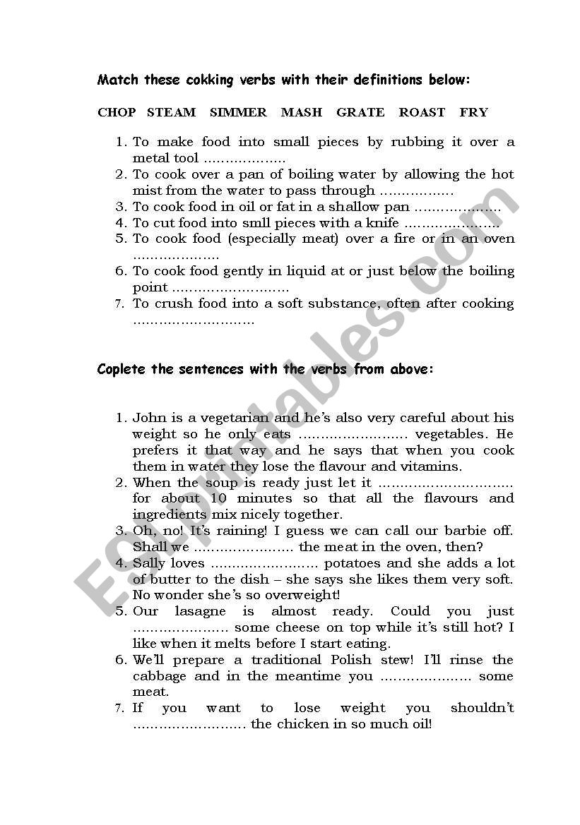 COOKING VERBS worksheet