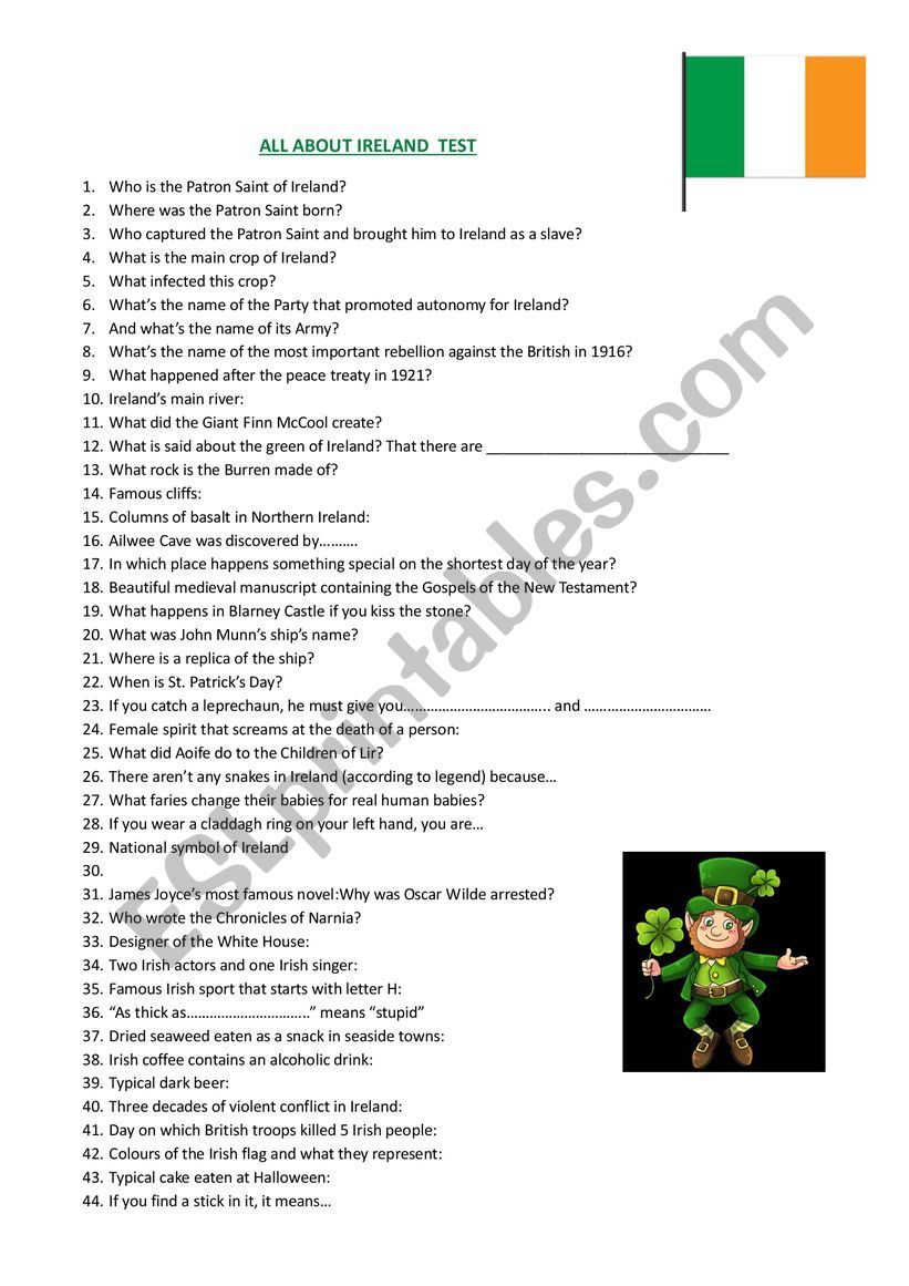 ALL ABOUT IRELAND worksheet
