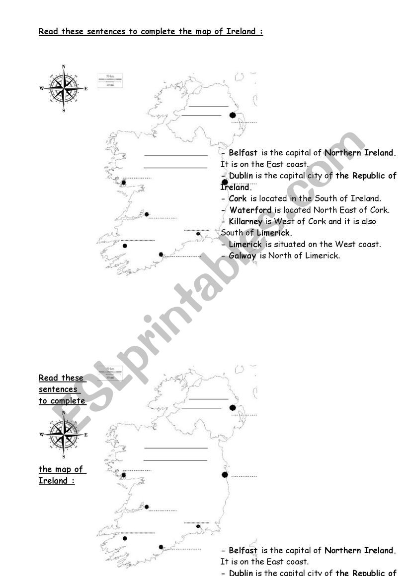 Ireland map worksheet