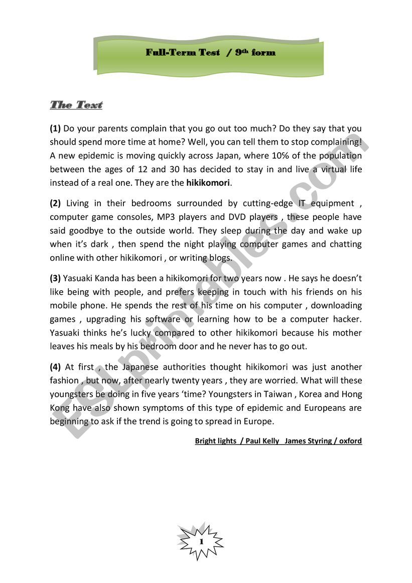 full term test2 worksheet