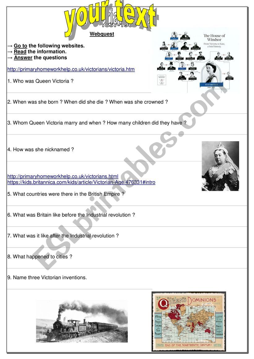 Webquest on Victorian Britain worksheet