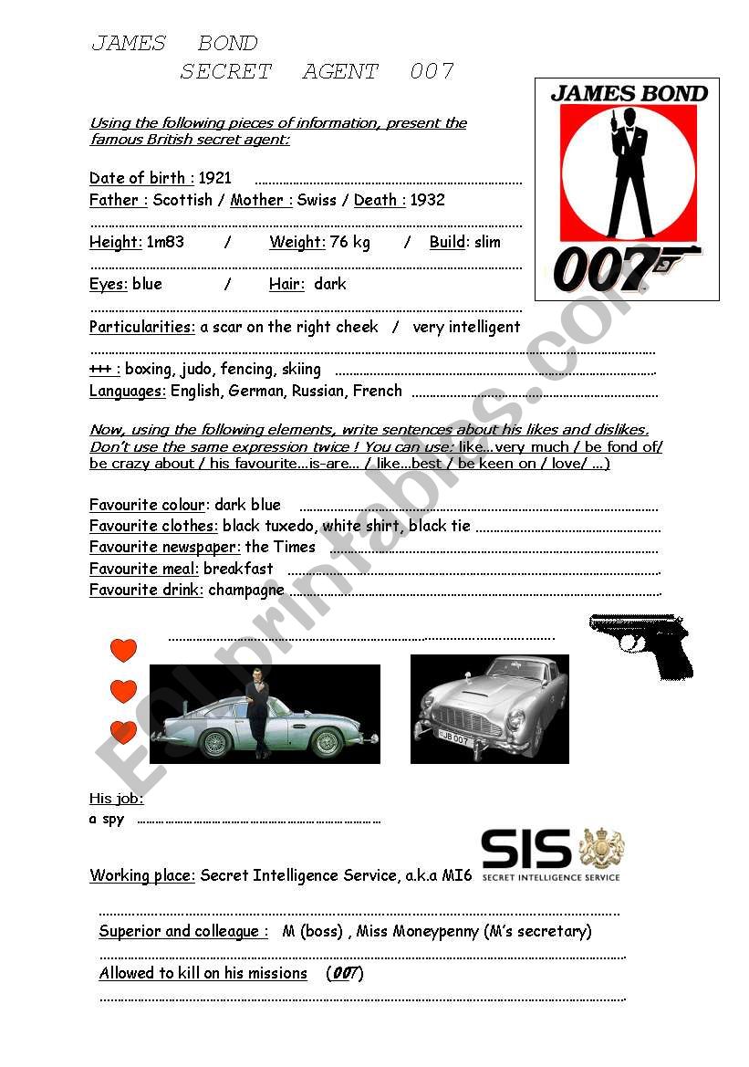 James Bond worksheet