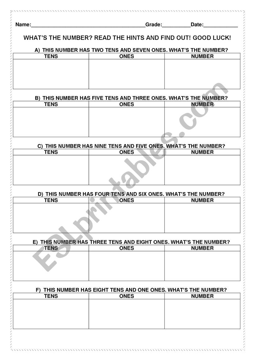 Tens and Ones worksheet