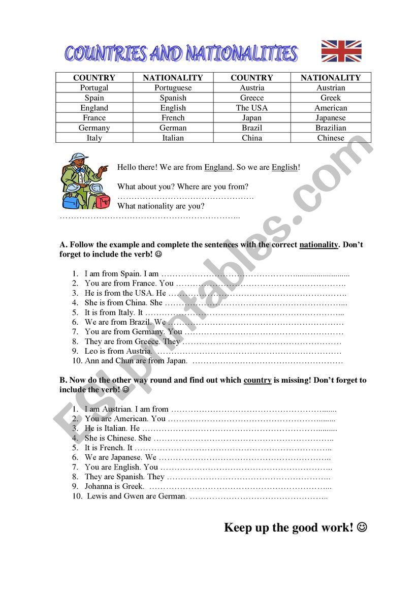 COUNTRIES AND NATIONALITIES worksheet