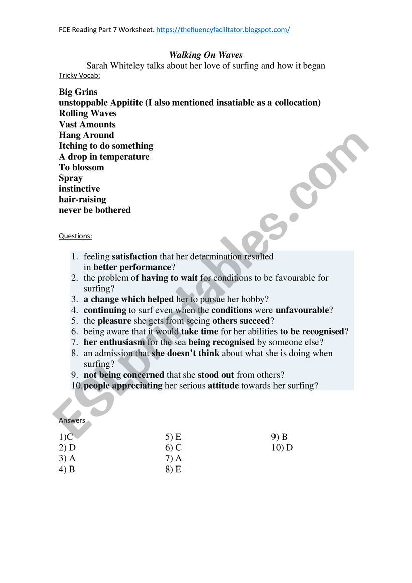 FCE Reading Part 7 Broken Down