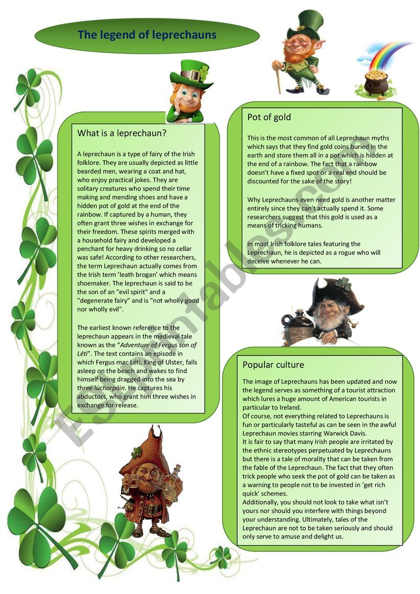 The legend of leprechauns worksheet