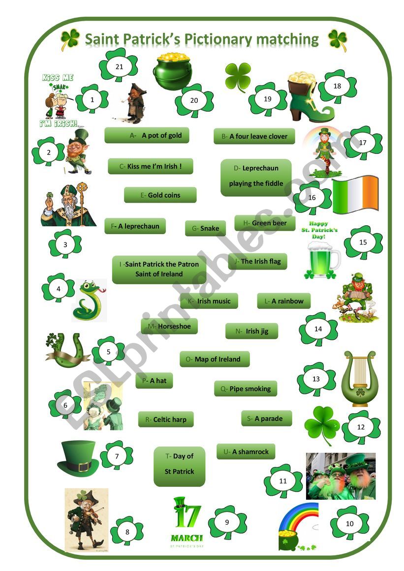 Saint Patrick´s day matching worksheet
