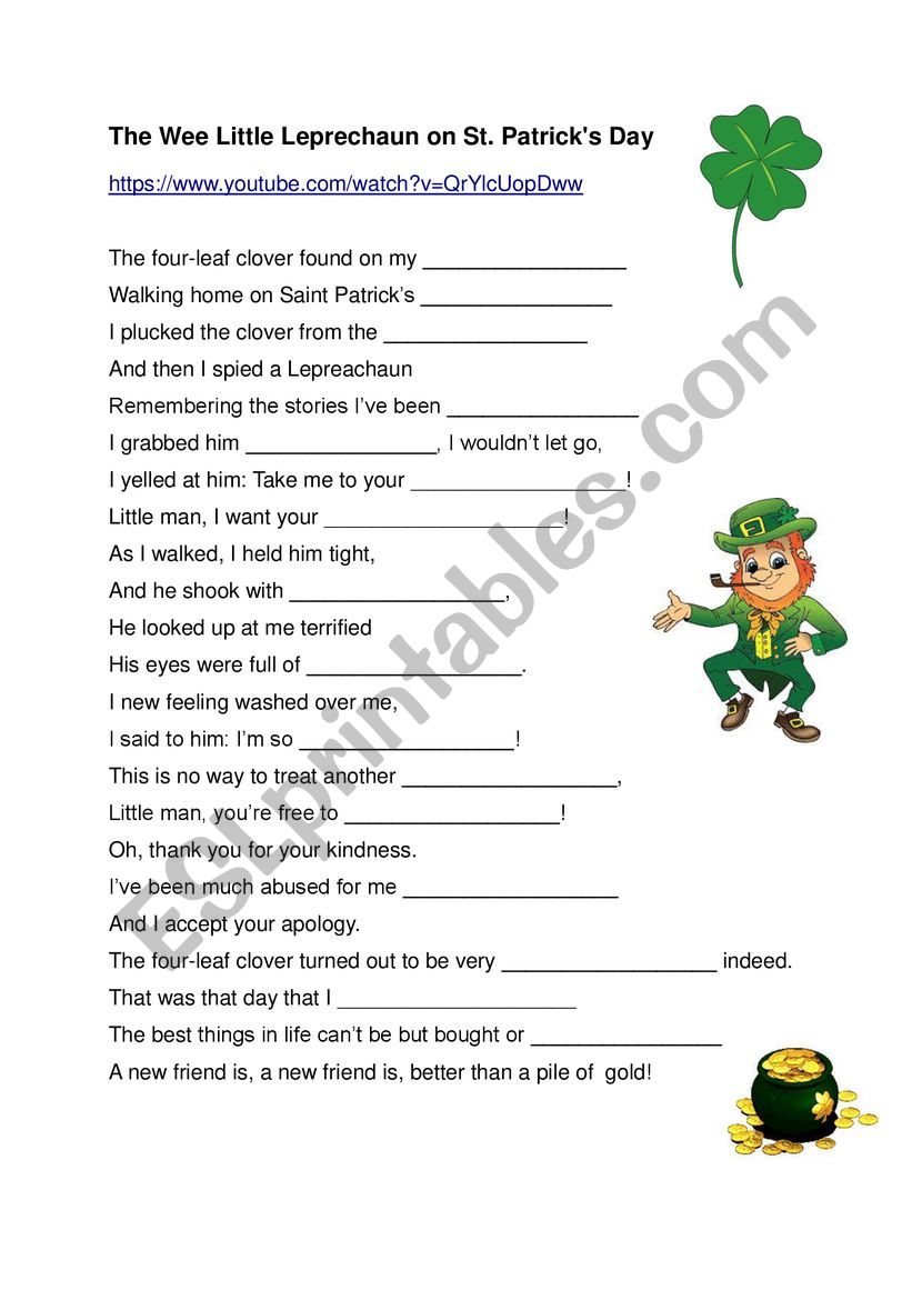 Song for Saint Patricks Day worksheet