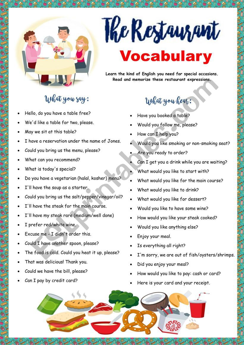 Restaurant Vocabulary worksheet